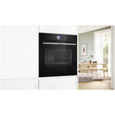 Bosch HRG7764B1B Series 8 Pyrolytic Built in Single Electric Oven with Added Steam Funtion and Air Fry in Black