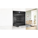 Bosch HRG7764B1B Series 8 Pyrolytic Built in Single Electric Oven with Added Steam Funtion and Air Fry in Black