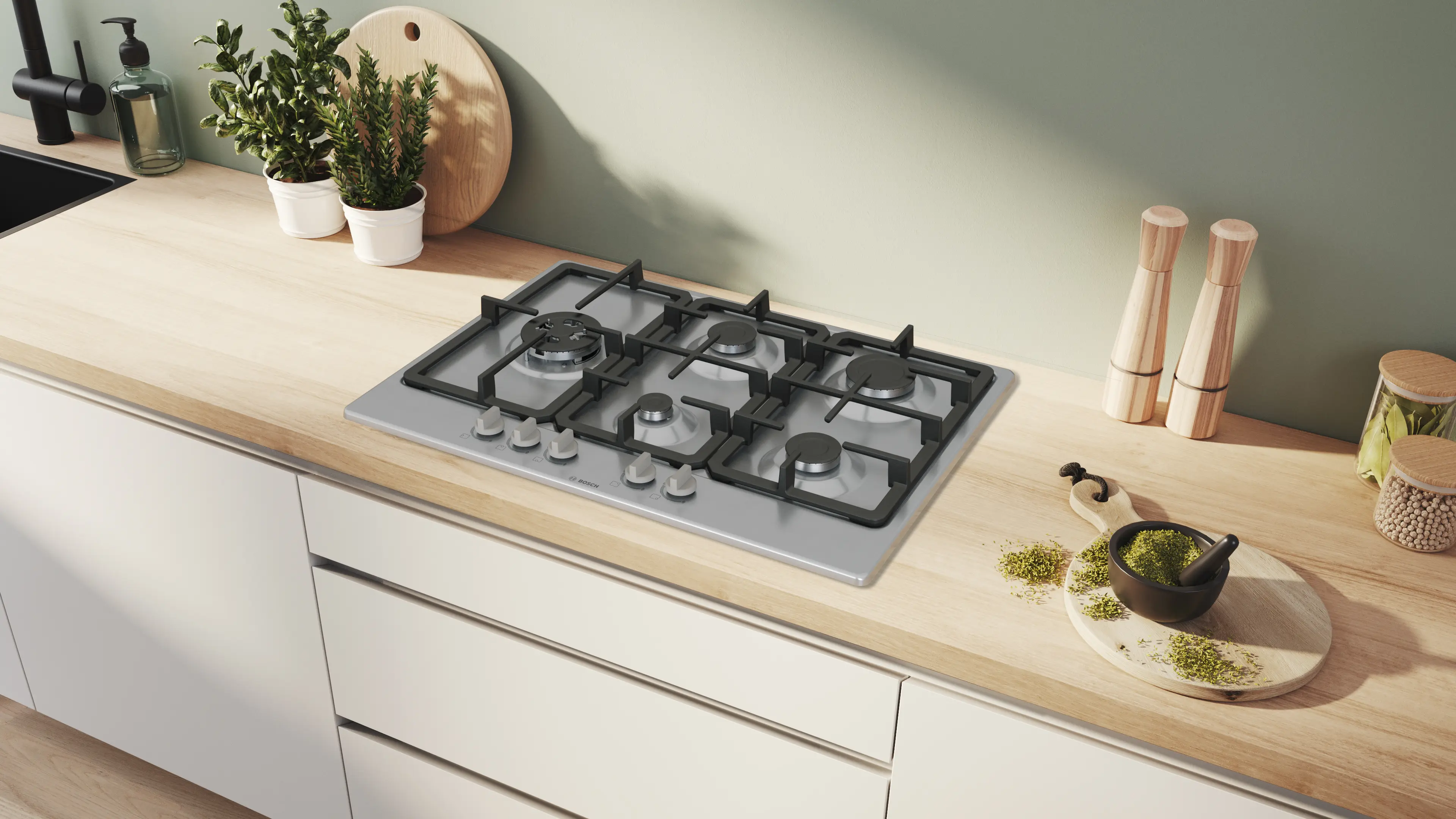Bosch Series 4 PGM7B5K90 75cm Gas Hob Stainless Steel