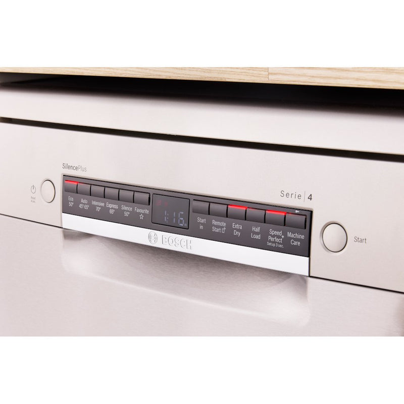 Bosch SMS4EMI06G Series 4 Wifi Connected Freestanding Full Size Dishwasher - Silver Inox with 14 Place Settings Silver