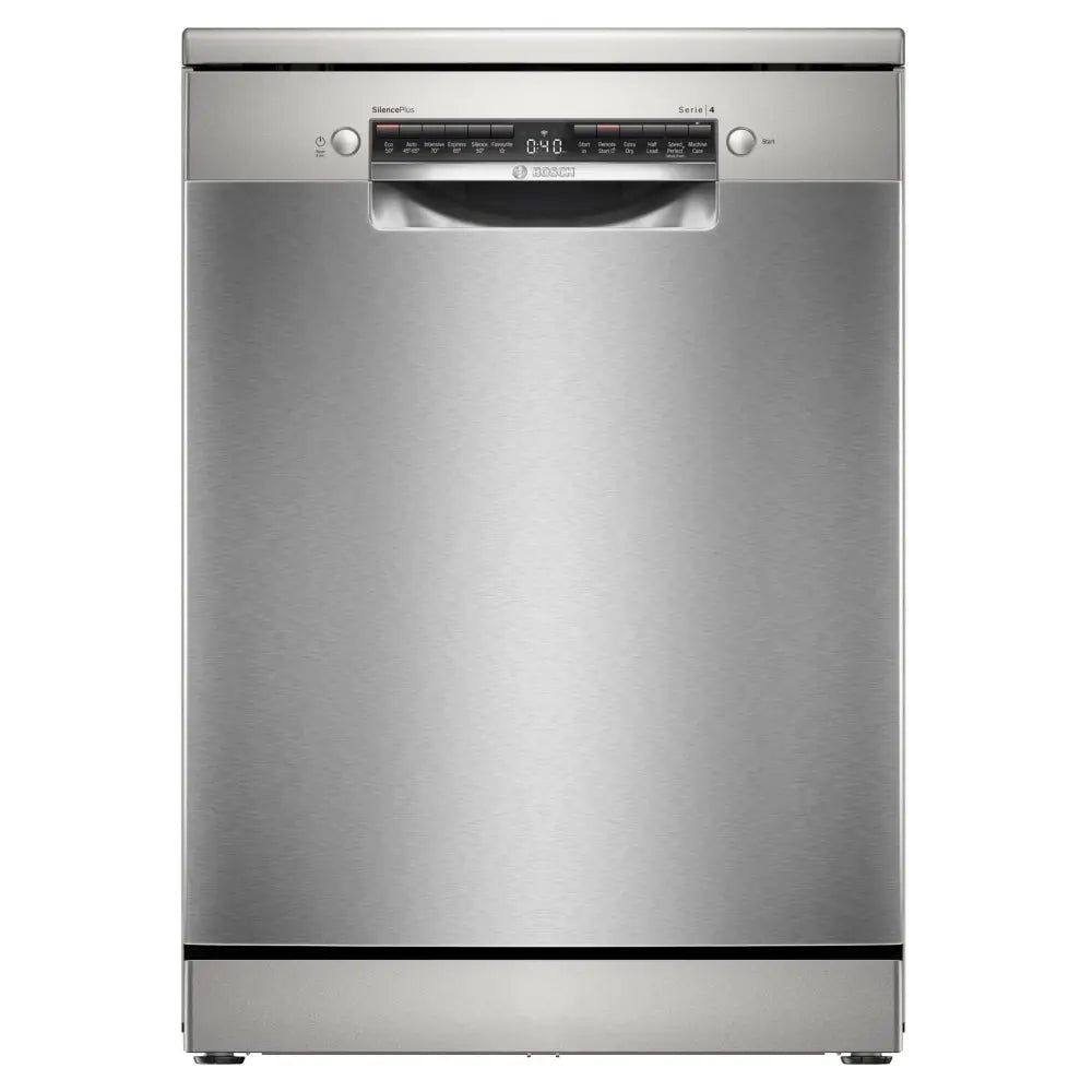 Bosch SMS4EMI06G Series 4 Wifi Connected Freestanding Full Size Dishwasher - Silver Inox with 14 Place Settings Silver