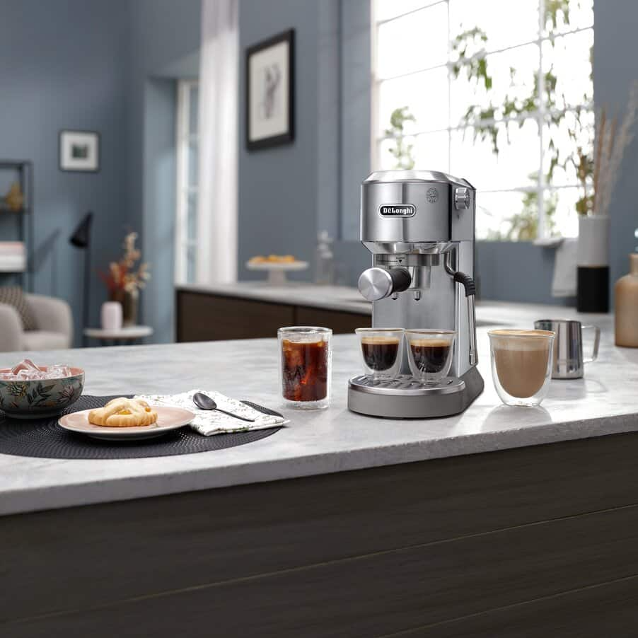 Delonghi EC890.M DL0892 Dedica Duo with Advanced Milk Steam Wand Manual Espresso Machine Silver Silver