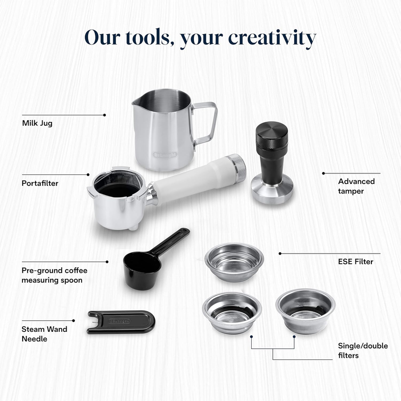 DeLonghi EC890.W Dedica Duo Manual Espresso Coffee Machine with Milk Frother White