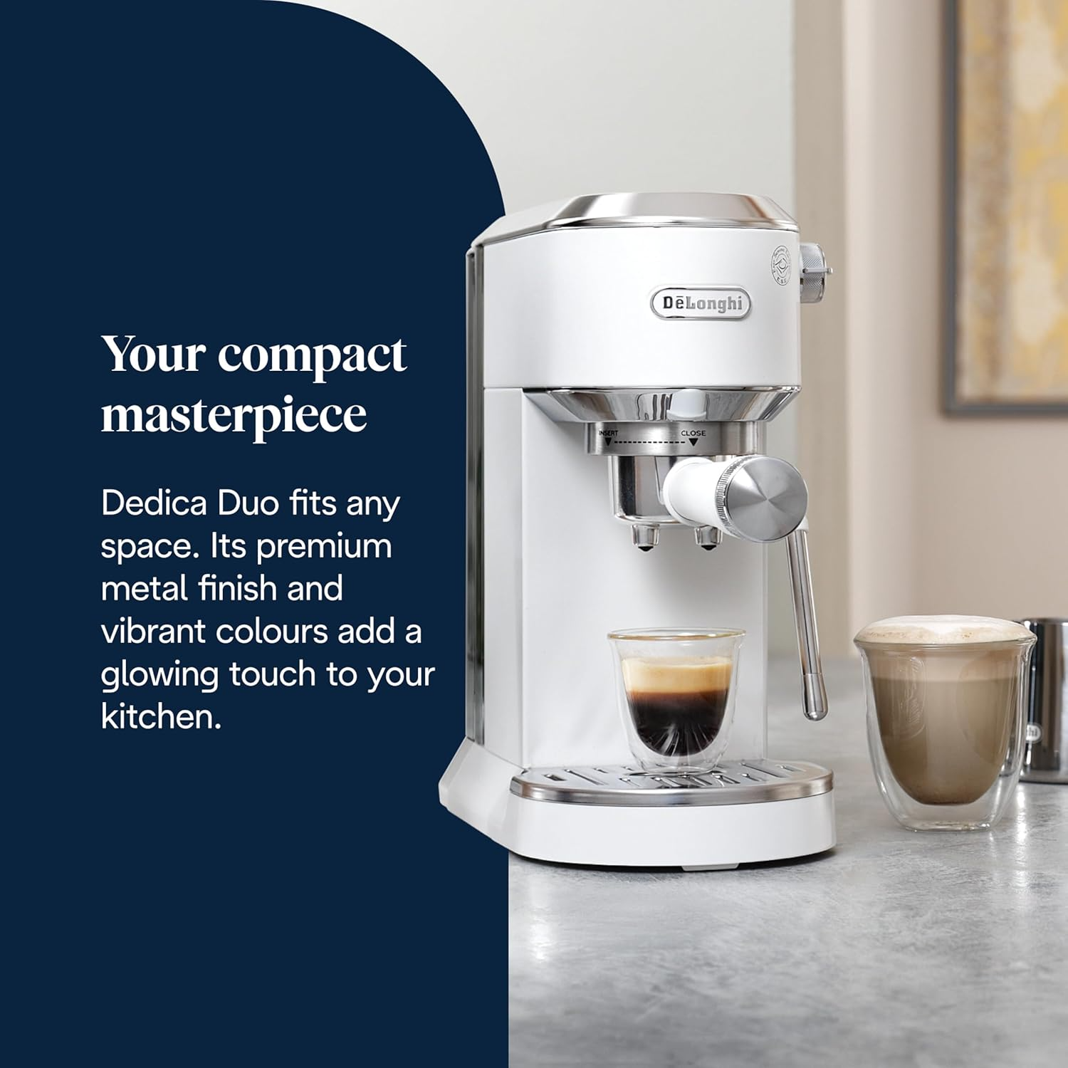 DeLonghi EC890.W Dedica Duo Manual Espresso Coffee Machine with Milk Frother White