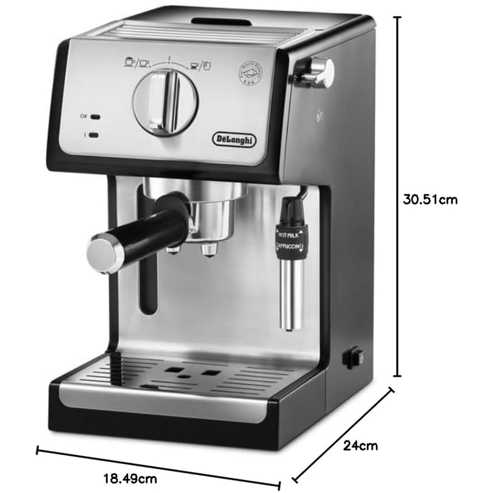 DeLonghi ECP35.31 Compact Traditional Manual Espresso Pump Coffee Machine Black and Silver