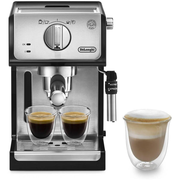 DeLonghi ECP35.31 Compact Traditional Manual Espresso Pump Coffee Machine Black and Silver