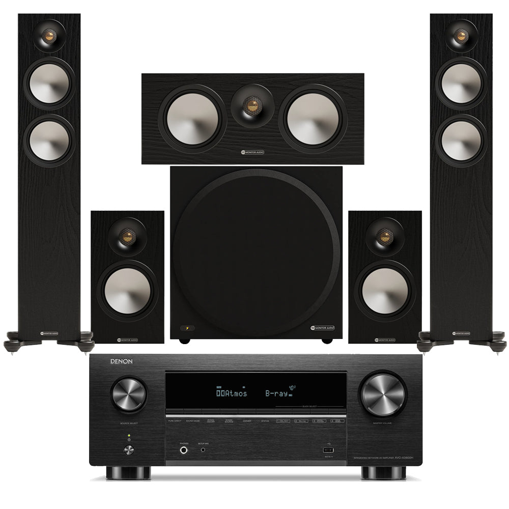 Denon AVC-X3800H 9.4 Ch 180W 8K AV Receiver with Monitor Audio Bronze 300 7G 5.1 Speaker Package