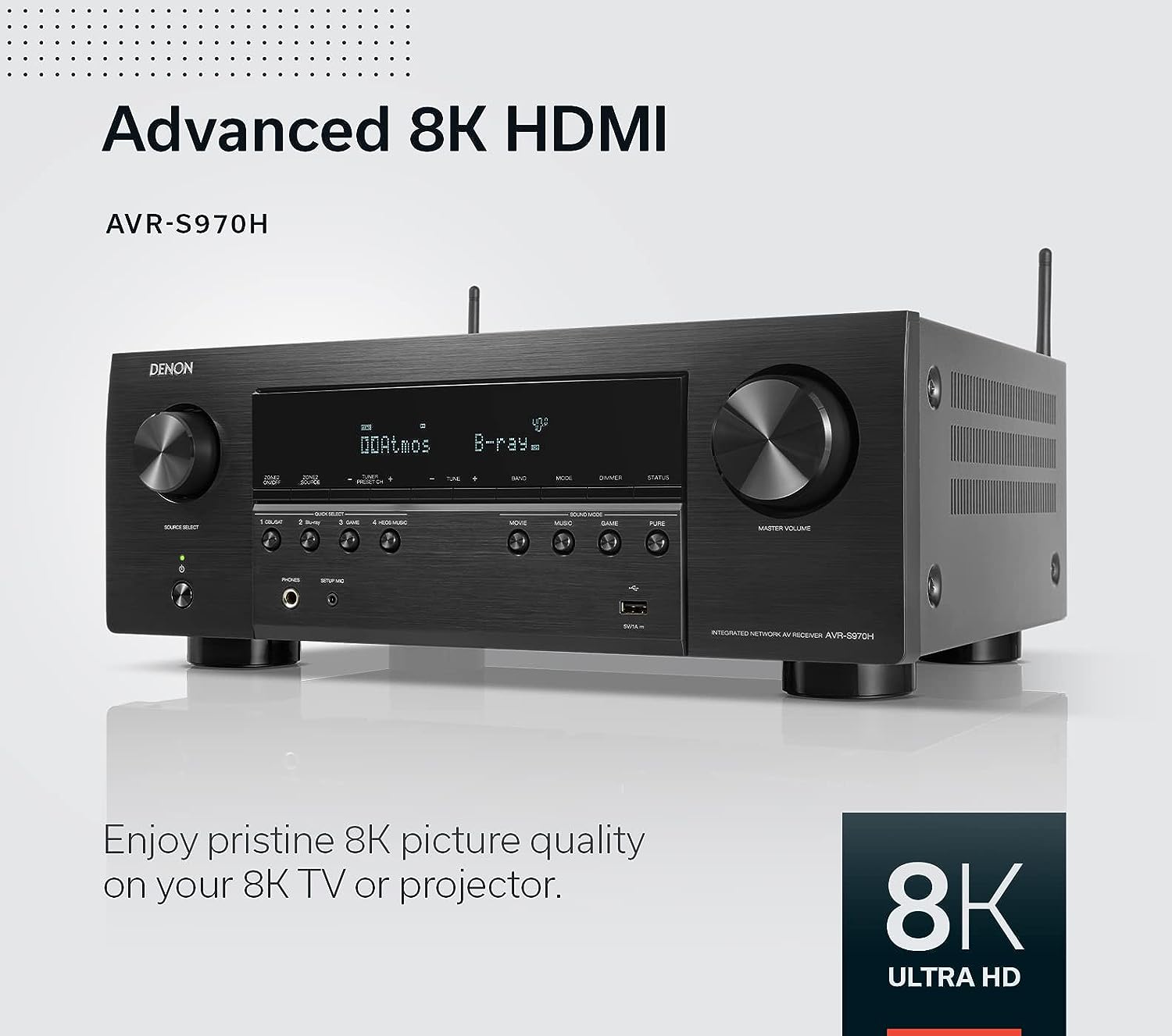 DENON AVR-S970H 7.2 Ch 185W 8K with HEOS Built-in AV Receiver Ex-Display Clearance