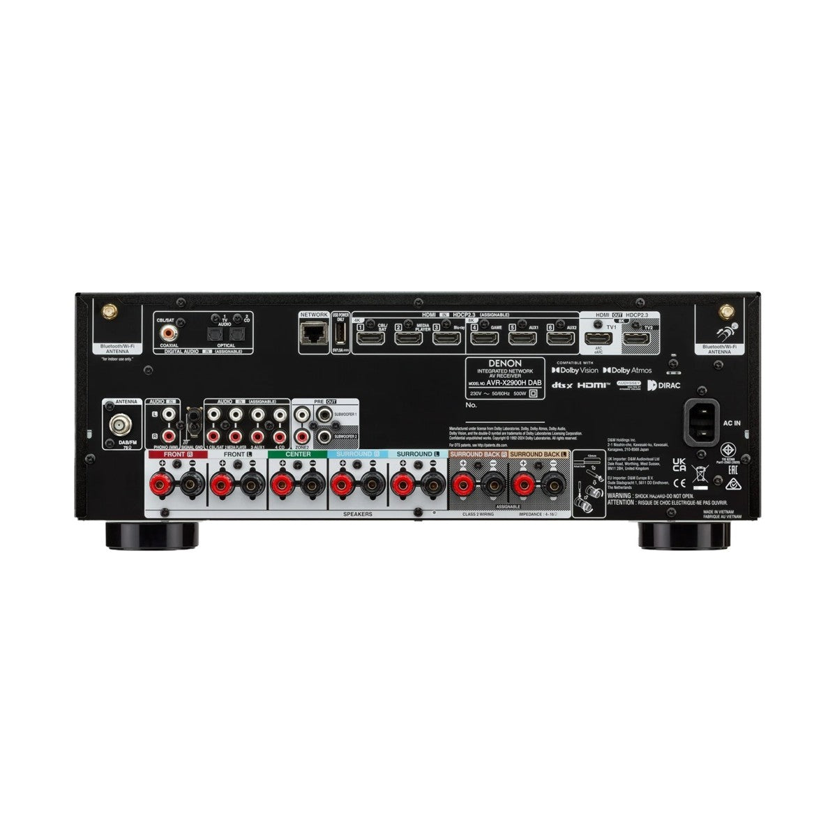 Denon AVR-X2900H DAB 7.2 Ch. 8K Dolby Atmos AV Receiver with Wharfedale DX3 HCP 5.1 Black Speaker Package