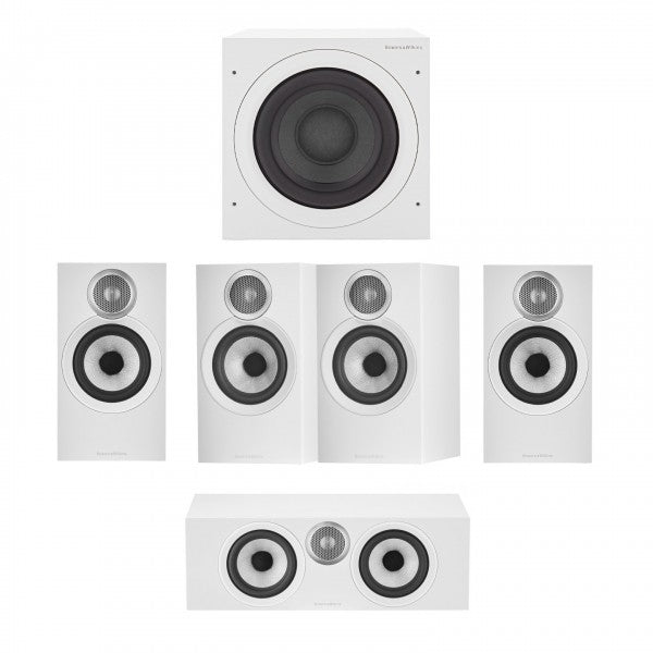Denon AVRS670H 5.2 Ch 8K AV Receiver with Bowers and Wilkins 607 S3 5.1 Surround Sound Speaker Package White White