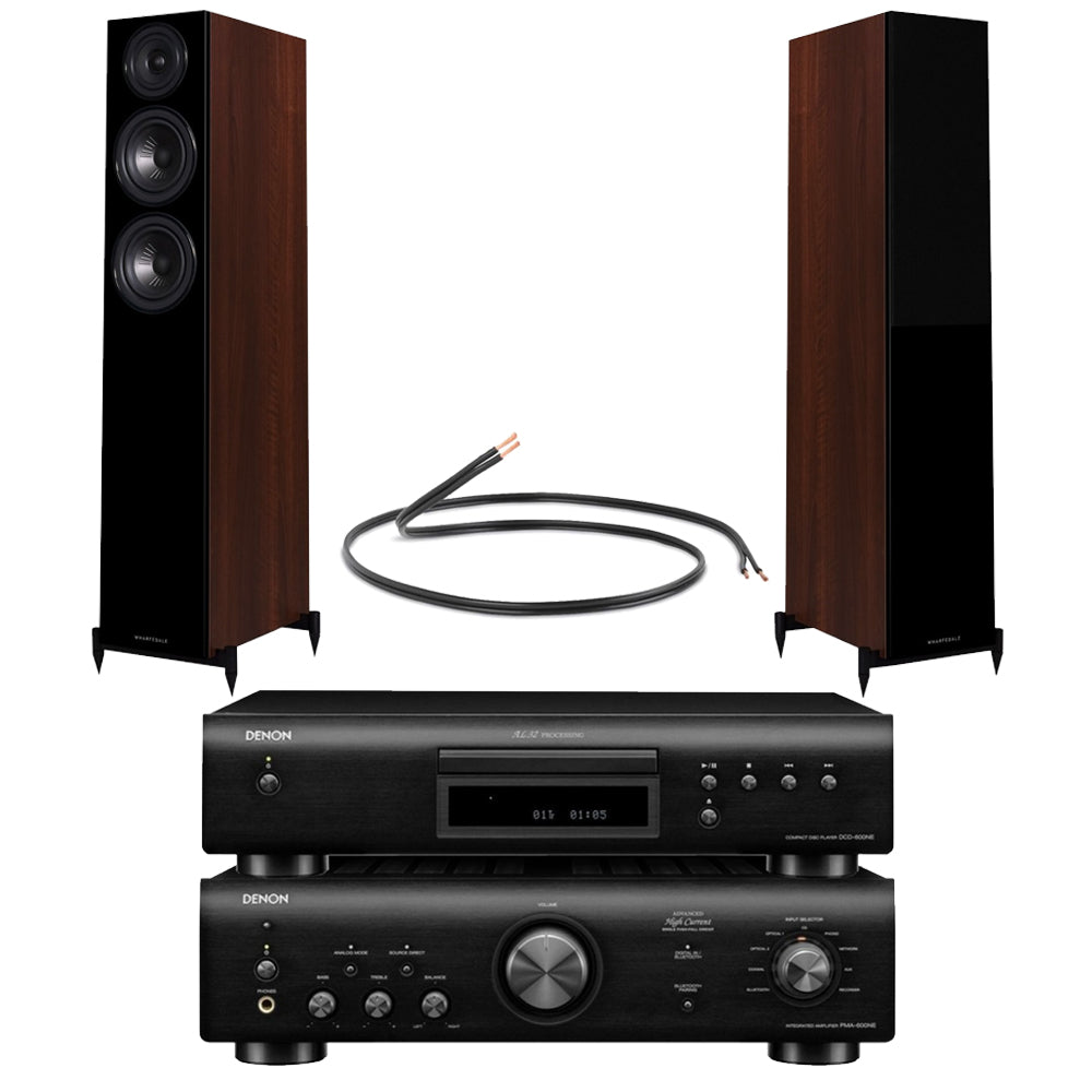 Denon PMA-600NE Amp & DCD-600NE CD Player Black with Wharfedale Diamond 12.3 Floorstanding Speakers Walnut Hi-Fi Bundle