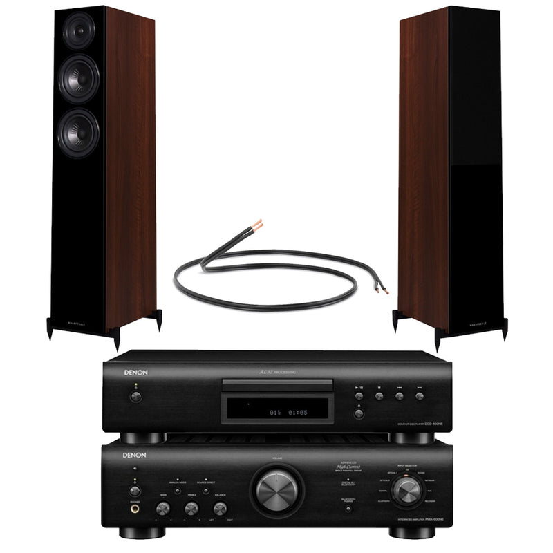 Denon PMA-600NE Amp & DCD-600NE CD Player Black with Wharfedale Diamond 12.3 Floorstanding Speakers Walnut Hi-Fi Bundle
