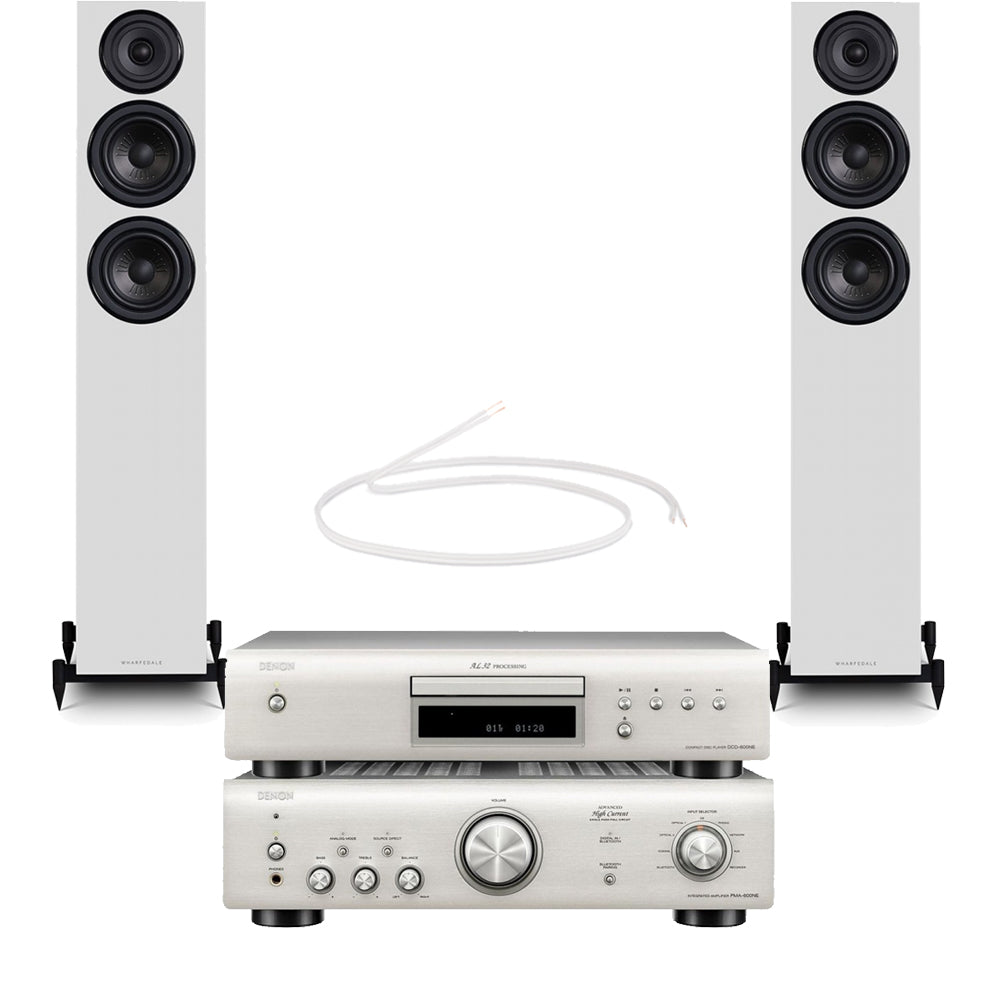 Denon PMA-600NE Amp & DCD-600NE CD Player Silver with Wharfedale Diamond 12.3 Floorstanding Speakers Light Oak Hi-Fi Bundle
