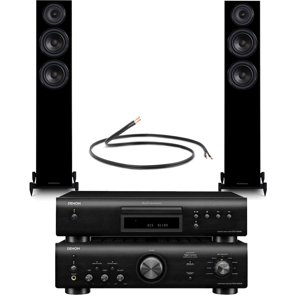 Denon PMA-600NE Amp & DCD-600NE CD Player with Wharfedale Diamond 12.3 Floorstanding Speakers Hi-Fi Bundle Black