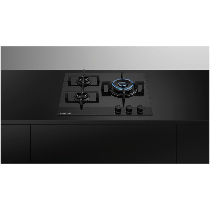 Fisher and Paykel CG603DNGGB4 Series 9 60cm 3 Burner Gas Hob Black Glass