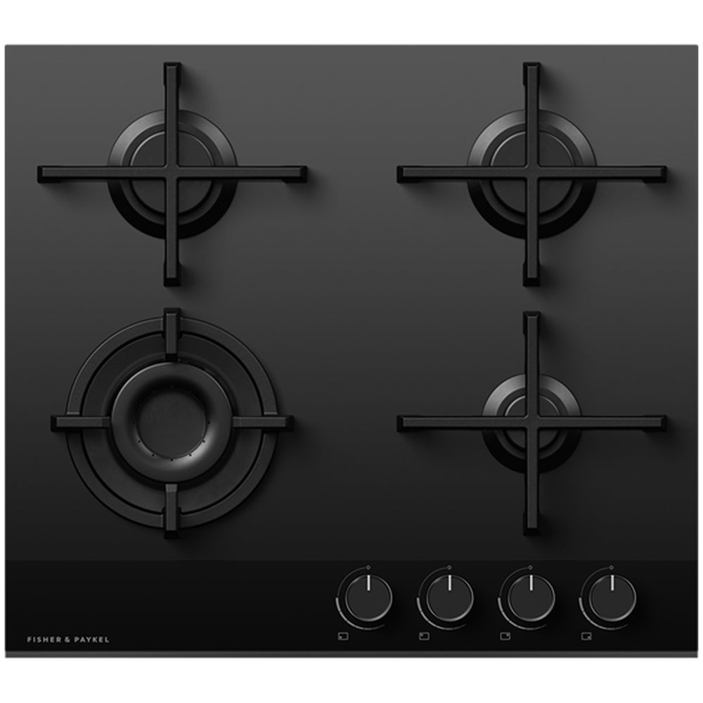 Fisher and Paykel CG604DLPGB4 Fisher & Paykel CG604DLPGB4 60cm 4 Burner Gas Hob in Black Glass