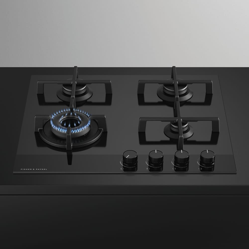 Fisher and Paykel CG604DNGGB4 Fisher & Paykel CG604DNGGB4 60cm 4 Burner Gas Hob - Black Glass