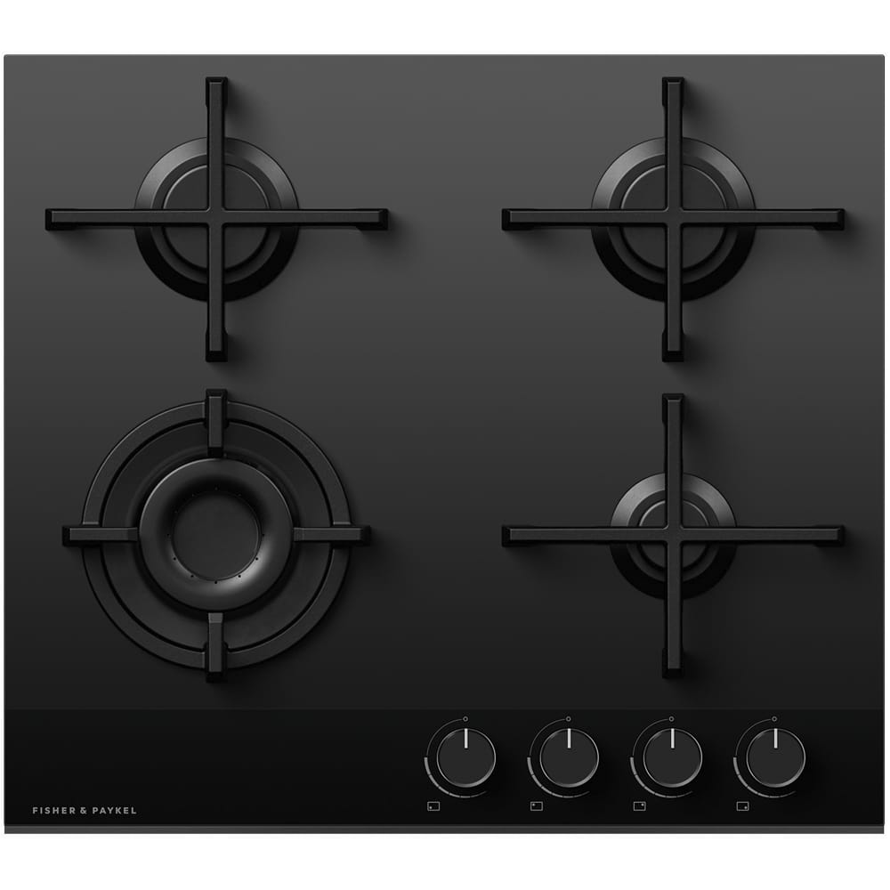 Fisher and Paykel CG604DNGGB4 Fisher & Paykel CG604DNGGB4 60cm 4 Burner Gas Hob - Black Glass