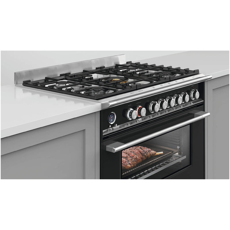 Fisher and Paykel OR90SCG6B1 Classic Single Oven Dual Fuel Range Cooker With Pyrolytic Cleaning Black
