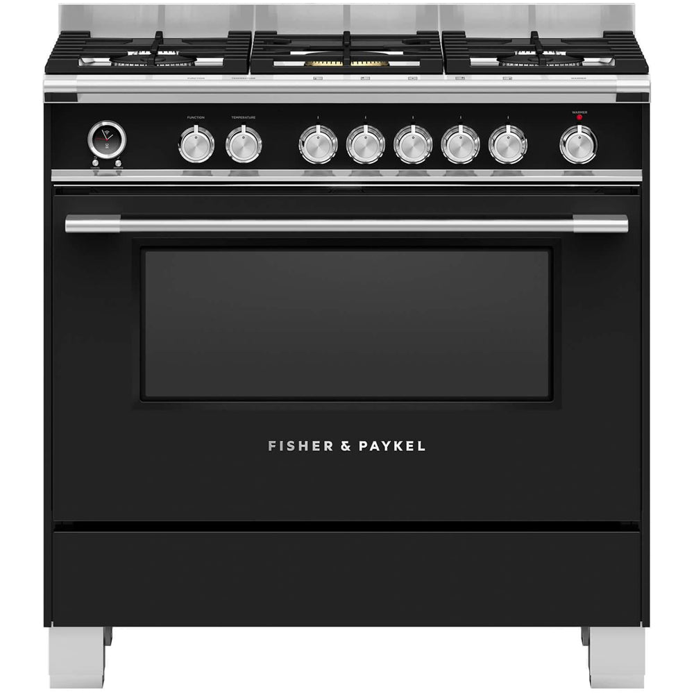 Fisher and Paykel OR90SCG6B1 Classic Single Oven Dual Fuel Range Cooker With Pyrolytic Cleaning Black