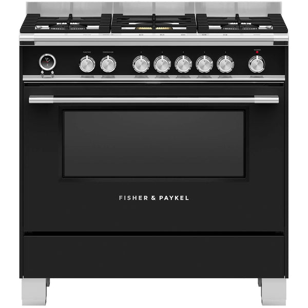 Fisher and Paykel OR90SCG6B1 Classic Single Oven Dual Fuel Range Cooker With Pyrolytic Cleaning Black