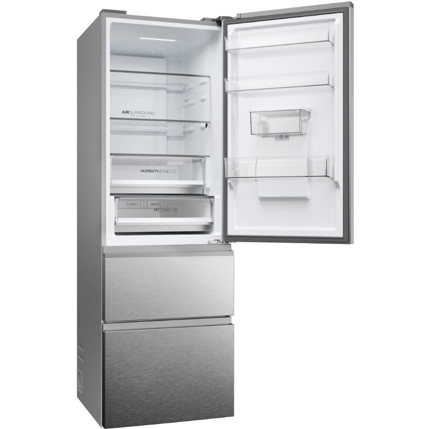 Haier 3D 60 Series 5 HTW5618EWMG Wifi Connected Total No Frost Freestanding Fridge Freezer - Stainless Steel - E Rated Silver