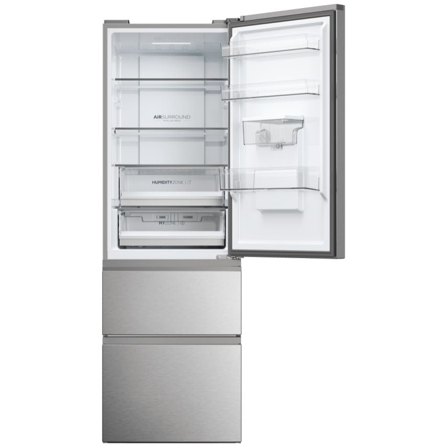 Haier 3D 60 Series 5 HTW5618EWMG Wifi Connected Total No Frost Freestanding Fridge Freezer - Stainless Steel - E Rated Silver