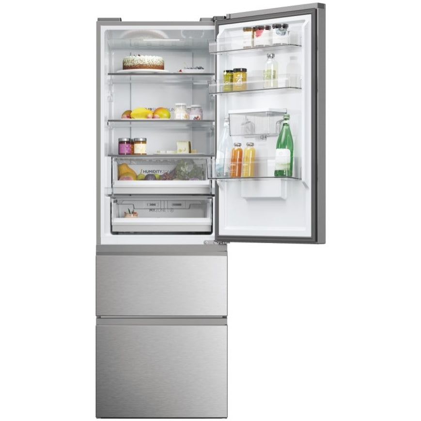 Haier 3D 60 Series 5 HTW5618EWMG Wifi Connected Total No Frost Freestanding Fridge Freezer - Stainless Steel - E Rated Silver