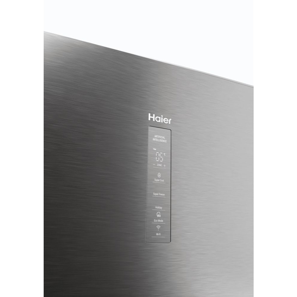Haier 3D 60 Series 5 HTW5618EWMG Wifi Connected Total No Frost Freestanding Fridge Freezer - Stainless Steel - E Rated Silver