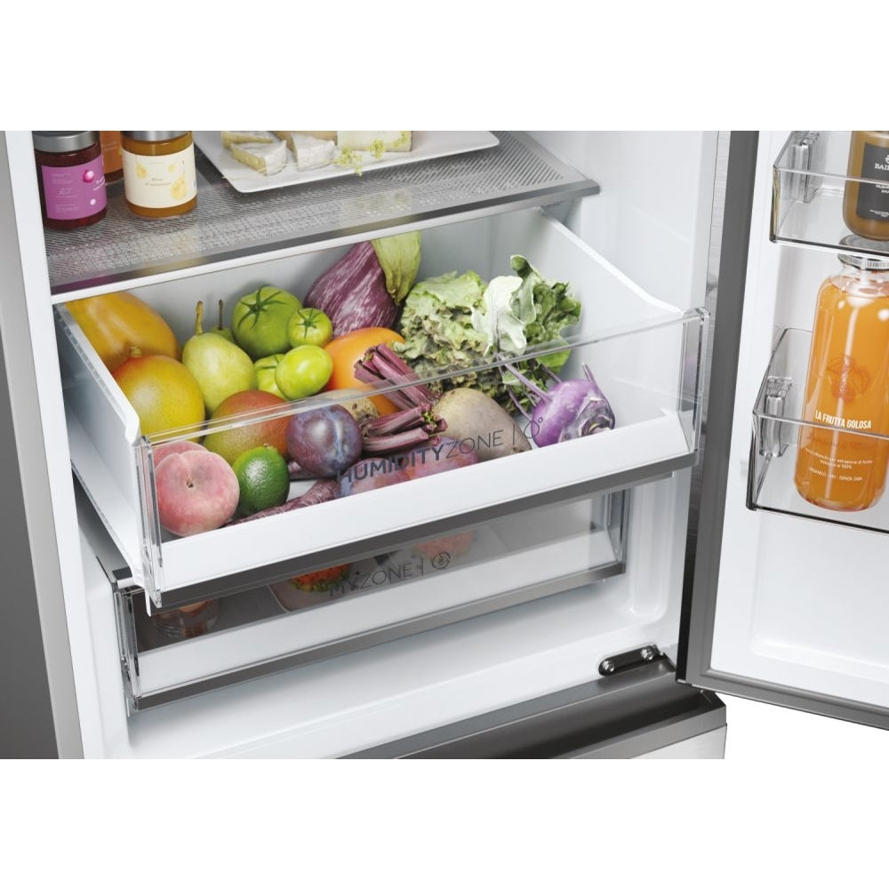 Haier 3D 60 Series 5 HTW5618EWMG Wifi Connected Total No Frost Freestanding Fridge Freezer - Stainless Steel - E Rated Silver