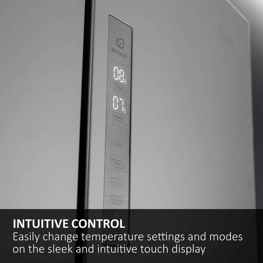Haier 3D 60 Series 5 HTW5618EWMG Wifi Connected Total No Frost Freestanding Fridge Freezer - Stainless Steel - E Rated Silver