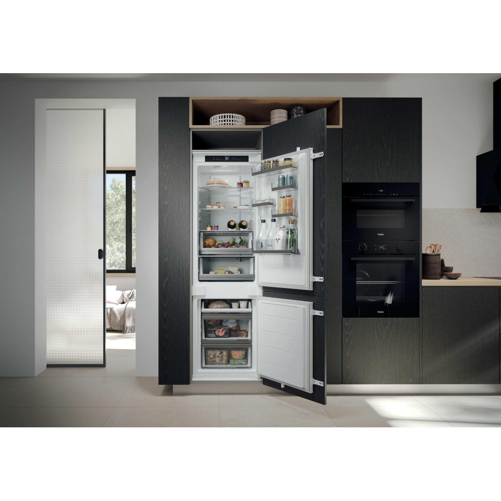 Haier HBQW5518EK-UK 177cm 70/30 Integrated Total No Frost Fridge Freezer with Sliding Door Hinge White - E Rated