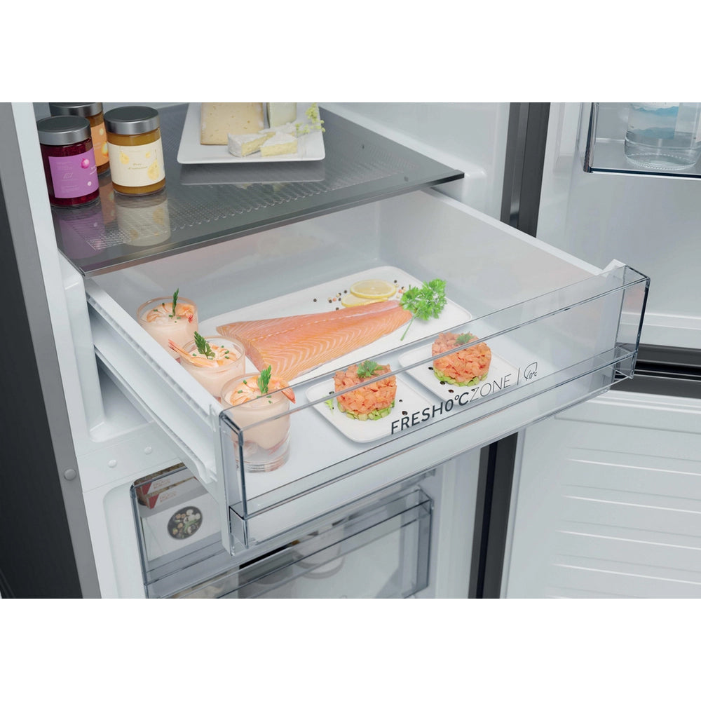 Haier HDPR3618DNPK 185cm High 60/40 Freestanding Frost Free Fridge Freezer - Stainless Steel Silver