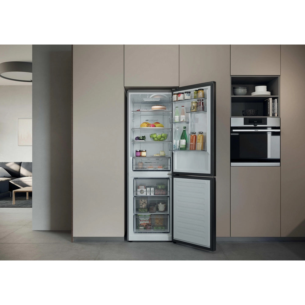 Haier HDPR3618DNPK 185cm High 60/40 Freestanding Frost Free Fridge Freezer - Stainless Steel Silver