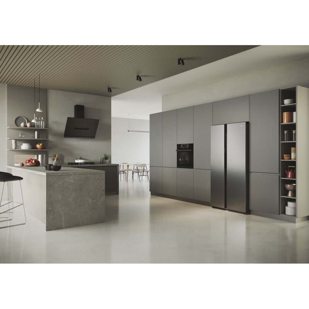 Haier HSR5918DNMP Frost Free Non-Plumbed American Fridge Freezer - Platinum Inox