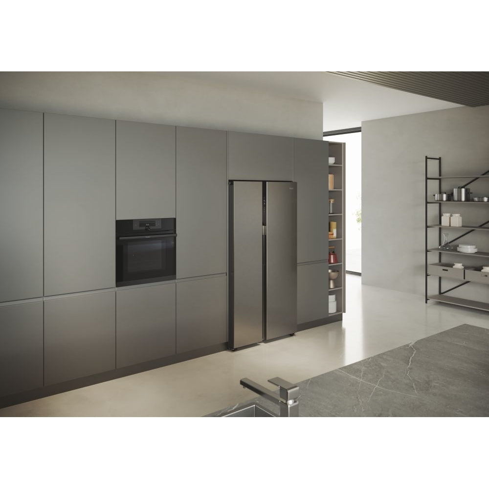 Haier HSR5918DNMP Frost Free Non-Plumbed American Fridge Freezer - Platinum Inox