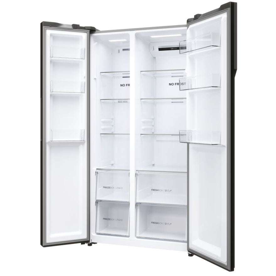 Haier HSR5918DNMP Frost Free Non-Plumbed American Fridge Freezer - Platinum Inox