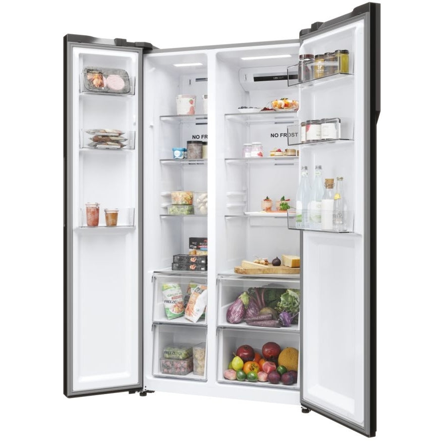 Haier HSR5918DNMP Frost Free Non-Plumbed American Fridge Freezer - Platinum Inox