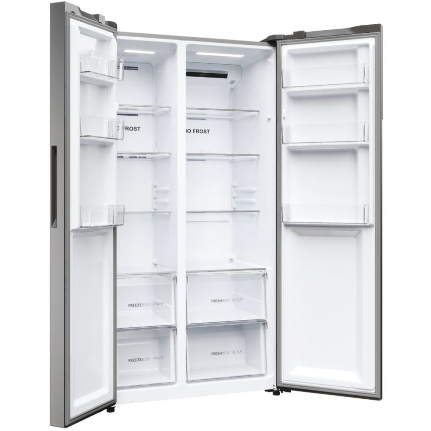 Haier HSR5918DNMP Frost Free Non-Plumbed American Fridge Freezer - Platinum Inox