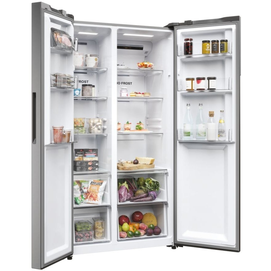 Haier HSR5918DNMP Frost Free Non-Plumbed American Fridge Freezer - Platinum Inox