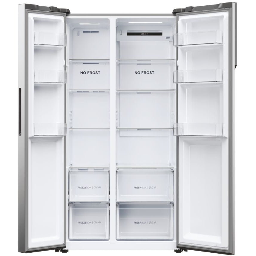 Haier HSR5918DNMP Frost Free Non-Plumbed American Fridge Freezer - Platinum Inox