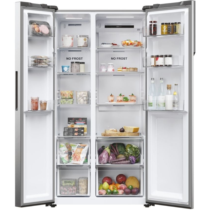 Haier HSR5918DNMP Frost Free Non-Plumbed American Fridge Freezer - Platinum Inox