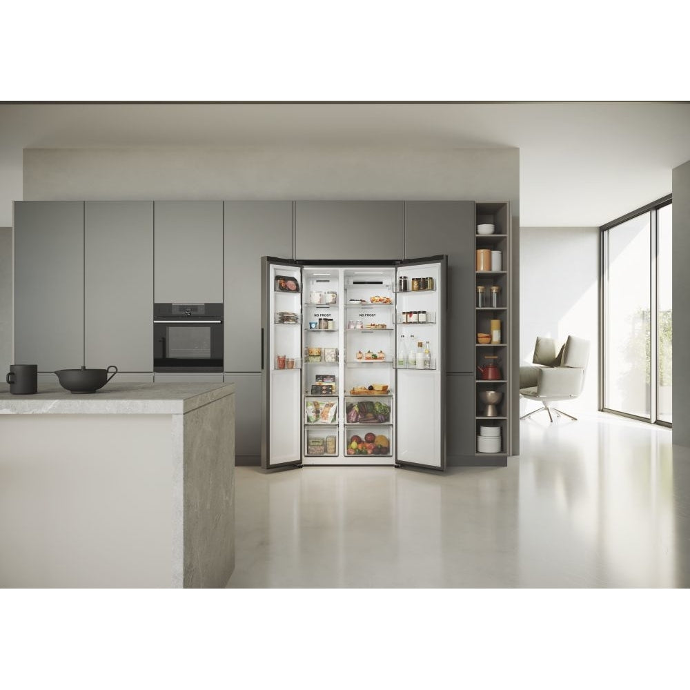 Haier HSR5918DNMP Frost Free Non-Plumbed American Fridge Freezer - Platinum Inox