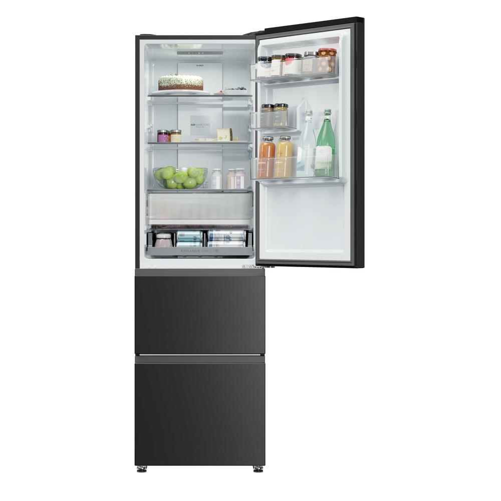 Haier HTR3518ENMTK 3D Series 3 60/40 Freestanding Frost Free Fridge Freezer Black Black