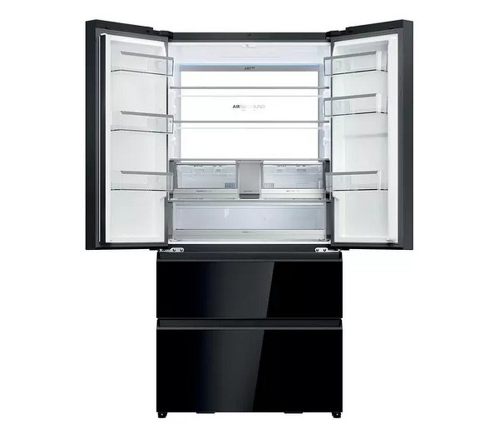 Haier Series 7 HFR79F19DFGB Total No Frost Freestanding American Fridge Freezer Black Glass