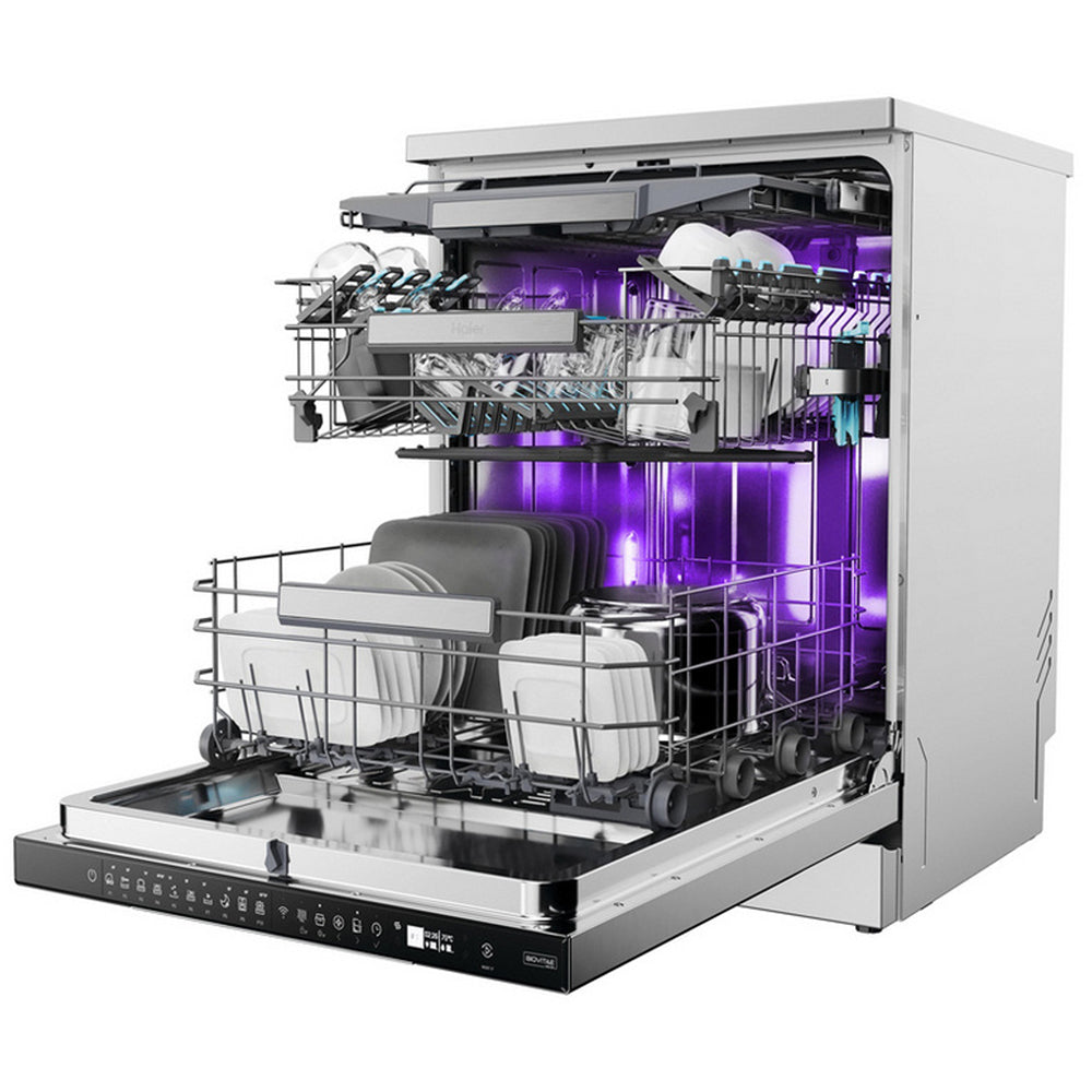 Haier XF 6B2M3BX-80 I-Pro Shine Series 5 Freestanding Dishwasher 16 Place Settings Silver