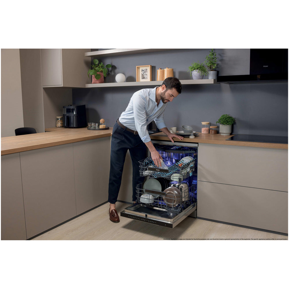 Haier XF 6B2M3BX-80 I-Pro Shine Series 5 Freestanding Dishwasher 16 Place Settings Silver