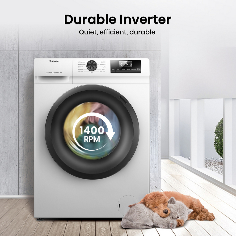 Hisense 1 Series WF1Q8041BW 8kg 1400 Spin Freestanding Steam Washing Machine White