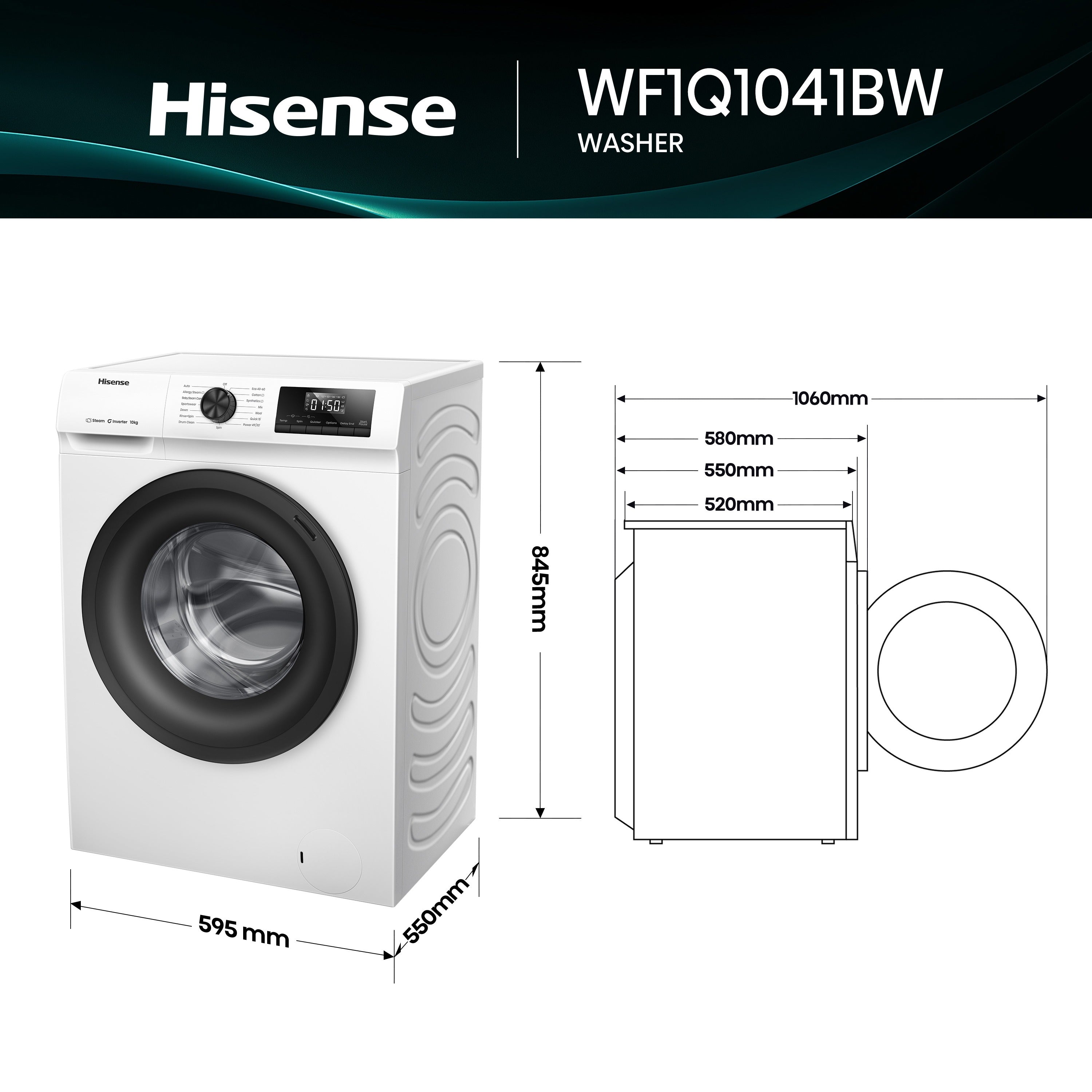 Hisense 1Q Series WF1Q1041BW 10kg 1400 Spin Front Load Washing Machine White - A Rated White