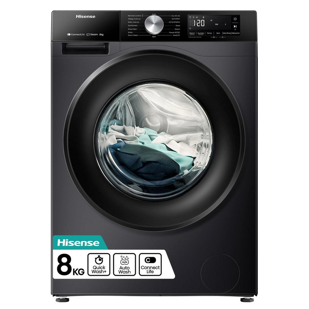 Hisense 3S Series WF3S8043BB3 WiFi-enabled 8kg 1400 Spin Washing Machine Black - A Rated Black